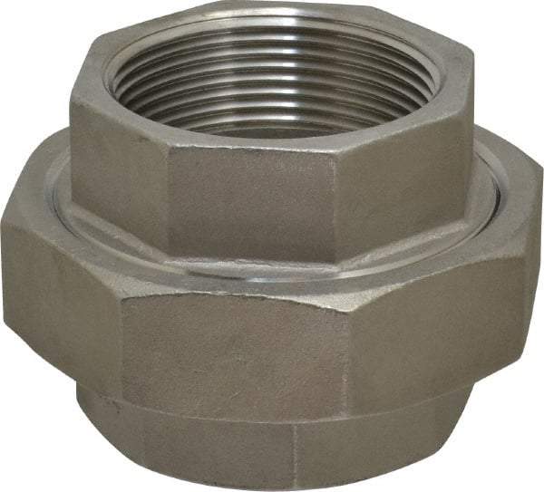 Merit Brass - 2-1/2" Grade 304 Stainless Steel Pipe Union - FNPT x FNPT End Connections, 150 psi - Apex Tool & Supply