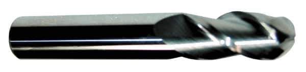 Accupro - 7/16" Diam, 3" LOC, 3 Flute Solid Carbide Ball End Mill - TiCN Finish, Single End, 6" OAL, 7/16" Shank Diam, Spiral Flute - Apex Tool & Supply