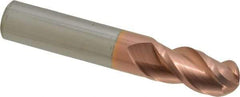 Accupro - 1/2" Diam, 1" LOC, 3 Flute Solid Carbide Ball End Mill - TiCN Finish, Single End, 3" OAL, 1/2" Shank Diam, Spiral Flute - Apex Tool & Supply