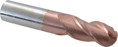 Accupro - 3/4" Diam, 1-1/2" LOC, 3 Flute Solid Carbide Ball End Mill - TiCN Finish, Single End, 4" OAL, 3/4" Shank Diam, Spiral Flute - Apex Tool & Supply