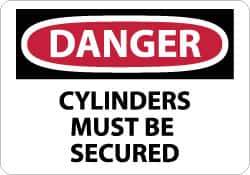 NMC - "Danger - Cylinders Must Be Secured", 10" Long x 14" Wide, Rigid Plastic Safety Sign - Rectangle, 0.05" Thick, Use for Accident Prevention - Apex Tool & Supply