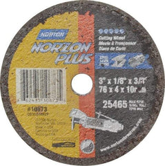 Norton - 3" Ceramic Cutoff Wheel - 1/8" Thick, 3/8" Arbor, 25,465 Max RPM, Use with Die Grinders - Apex Tool & Supply
