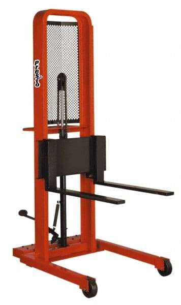 Presto Lifts - 1,000 Lb Capacity, 64" Lift Height, Adjustable Forks Base - Straddle Manually Operated Lift - 3-1/4" Minimum Operating Height - Apex Tool & Supply