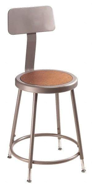 NPS - 24 to 32 Inch High, Stationary Adjustable Height Stool - Hardboard Seat, Gray and Brown - Apex Tool & Supply