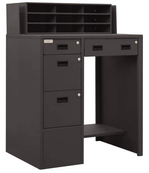 Durham - 4 Drawer Deluxe Shop Desk - 39 Inch Wide x 28-3/4 Inch Deep x 55-1/2 Inch High, Gray - Apex Tool & Supply