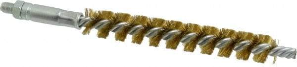 Schaefer Brush - 4" Brush Length, 9/16" Diam, Double Stem, Single Spiral Tube Brush - 6-1/4" Long, Brass, 1/4-28 Male Connection - Apex Tool & Supply