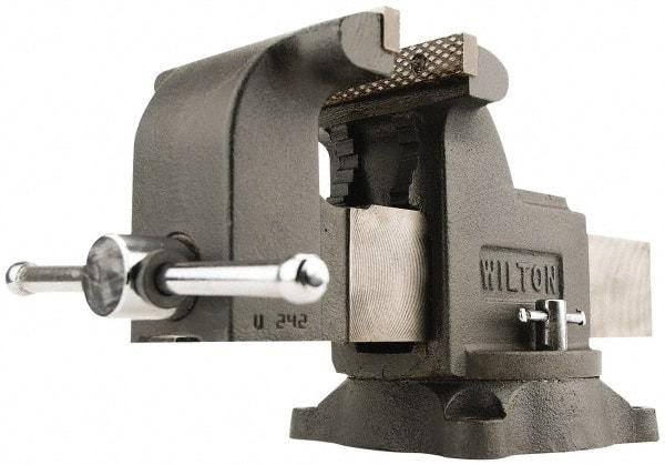 Wilton - 4" Jaw Width x 4" Jaw Opening Capacity, 2-3/4" Throat Depth, Bench & Pipe Combination Vise - 5/8 to 2" Pipe Capacity, Swivel Base, Bolt Down Attachment, Ductile Iron - Apex Tool & Supply