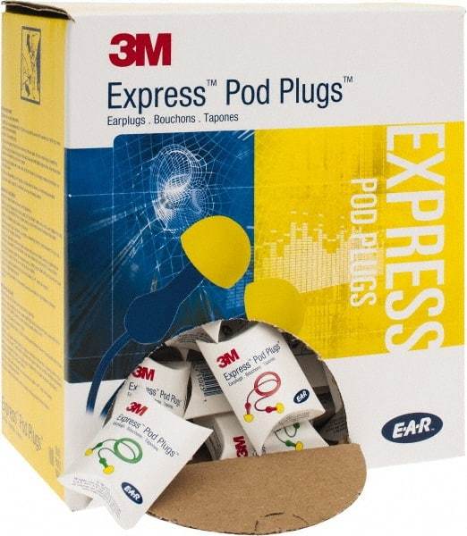 3M - Disposable, Corded, 25 dB Earplugs - Yellow, 100 Pairs - Apex Tool & Supply