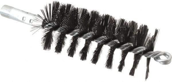 Schaefer Brush - 4-1/2" Brush Length, 2" Diam, Double Stem, Single Spiral Flue Brush - 7-1/2" Long, Tempered Steel Wire, 1/4" NPSM Male Connection - Apex Tool & Supply