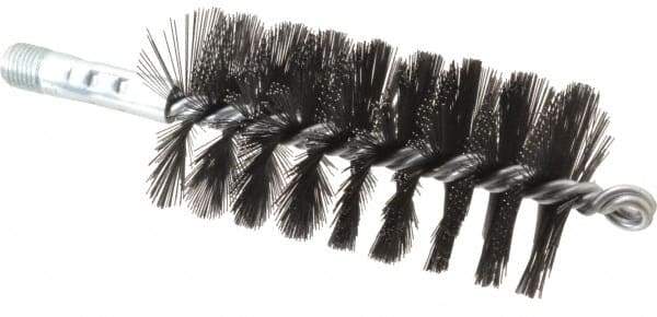 Schaefer Brush - 4-1/2" Brush Length, 2-1/4" Diam, Double Stem, Single Spiral Flue Brush - 7-1/2" Long, Tempered Steel Wire, 1/4" NPSM Male Connection - Apex Tool & Supply