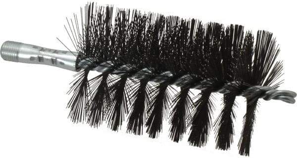 Schaefer Brush - 4-1/2" Brush Length, 3" Diam, Double Stem, Single Spiral Flue Brush - 7-1/2" Long, Tempered Steel Wire, 1/4" NPSM Male Connection - Apex Tool & Supply