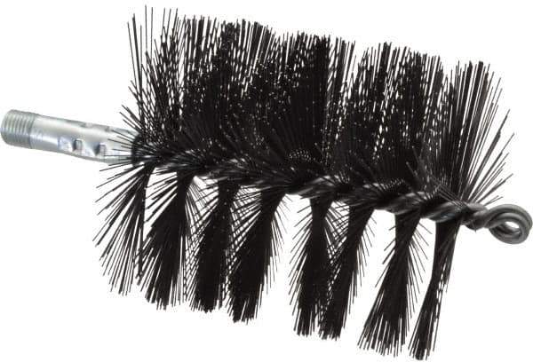 Schaefer Brush - 4-1/2" Brush Length, 4" Diam, Double Stem, Single Spiral Flue Brush - 7-1/2" Long, Tempered Steel Wire, 1/4" NPSM Male Connection - Apex Tool & Supply