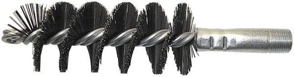 Schaefer Brush - 4-1/2" Brush Length, 2-1/4" Diam, Extra Heavy Filled Double Stem, Single Spiral Flue Brush - 7-1/2" Long, Tempered Steel Wire, 3/8" NPSM Male Connection - Apex Tool & Supply