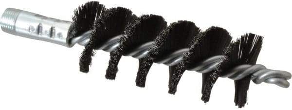 Schaefer Brush - 4-1/2" Brush Length, 1-3/4" Diam, Extra Heavy Filled Double Stem, Single Spiral Flue Brush - 7-1/2" Long, Tempered Steel Wire, 3/8" NPSM Male Connection - Apex Tool & Supply