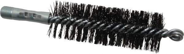 Schaefer Brush - 4-1/2" Brush Length, 1-1/2" Diam, Double Stem, Double Spiral Tube Brush - 7-1/2" Long, Tempered Steel Wire, 1/4" NPT Male Connection - Apex Tool & Supply