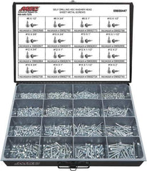 Value Collection - 1,025 Piece, #8x3/4 to 1/4x2, Steel Sheet Metal Screw Assortment - Hex Washer Head, Hex Drive, 1/2 to 2" Long, Zinc-Plated Finish - Apex Tool & Supply