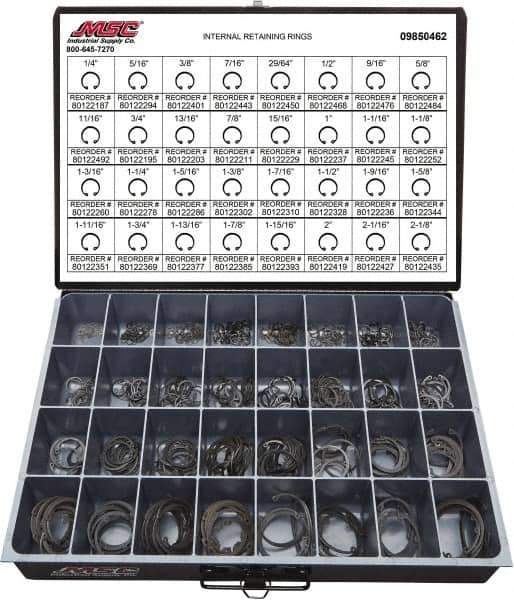 Value Collection - 640 Piece, 1/4 to 2-1/8", SpRing Assortment Steel, Snap Internal Retaining Ring Assortment - Includes Compartmented Case - Apex Tool & Supply