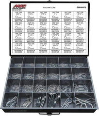Value Collection - 359 Piece, 1/8 to 1" Pin Diam, Hitch Pin Assortment - 1/16 to 7/8" Long, Spring Wire, Zinc Plated - Apex Tool & Supply