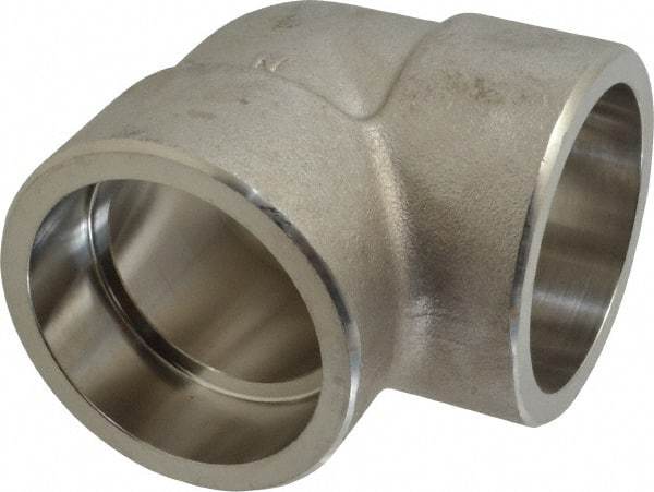 Merit Brass - 2" Grade 304 Stainless Steel Pipe 90° Elbow - Socket Weld x Socket Weld End Connections, 3,000 psi - Apex Tool & Supply