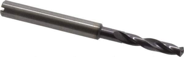 Guhring - 4.3mm 140° Spiral Flute Solid Carbide Screw Machine Drill Bit - FIREX Finish, Right Hand Cut, 24mm Flute Length, 66mm OAL, SU Point, Straight Shank, Through Coolant - Apex Tool & Supply