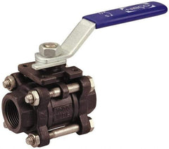 NIBCO - 3/4" Pipe, Full Port, Carbon Steel Standard Ball Valve - 3 Piece, Inline - One Way Flow, FNPT x FNPT Ends, Locking Lever Handle, 1,000 WOG - Apex Tool & Supply