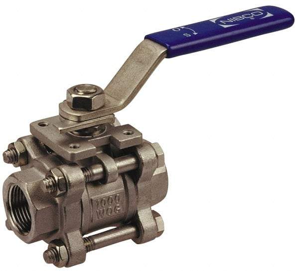 NIBCO - 2" Pipe, Full Port, Bronze Standard Ball Valve - 2 Piece, Inline - One Way Flow, FNPT x Soldered Ends, Lever Handle, 600 WOG, 150 WSP - Apex Tool & Supply