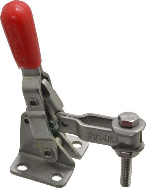 De-Sta-Co - 125 Lb Holding Capacity, Vertical Handle, Manual Hold Down Toggle Clamp - 55° Handle Movement, 100° Bar Opening, U-Bar, Flanged Base, Electro-Plated Zinc, Stainless Steel - Apex Tool & Supply
