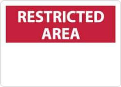 NMC - "Restricted Area", 10" Long x 14" Wide, Aluminum Safety Sign - Rectangle, 0.04" Thick, Use for Security & Admittance - Apex Tool & Supply