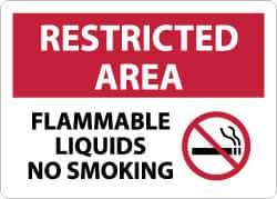 NMC - "Restricted Area - Flammable Liquids - No Smoking", 10" Long x 14" Wide, Aluminum Safety Sign - Rectangle, 0.04" Thick, Use for Hazardous Materials - Apex Tool & Supply