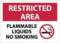 NMC - "Restricted Area - Flammable Liquids - No Smoking", 10" Long x 14" Wide, Aluminum Safety Sign - Rectangle, 0.04" Thick, Use for Hazardous Materials - Apex Tool & Supply