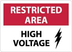 NMC - "Restricted Area - High Voltage", 10" Long x 14" Wide, Aluminum Safety Sign - Rectangle, 0.04" Thick, Use for Accident Prevention - Apex Tool & Supply
