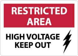 NMC - "Restricted Area - High Voltage - Keep Out", 10" Long x 14" Wide, Aluminum Safety Sign - Rectangle, 0.04" Thick, Use for Accident Prevention - Apex Tool & Supply