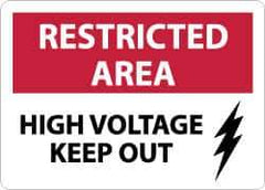 NMC - "Restricted Area - High Voltage - Keep Out", 10" Long x 14" Wide, Aluminum Safety Sign - Rectangle, 0.04" Thick, Use for Accident Prevention - Apex Tool & Supply