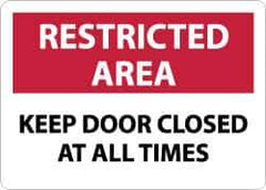 NMC - "Restricted Area - Keep Door Closed at All Times", 10" Long x 14" Wide, Aluminum Safety Sign - Rectangle, 0.04" Thick, Use for Security & Admittance - Apex Tool & Supply