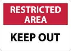 NMC - "Restricted Area - Keep Out", 10" Long x 14" Wide, Aluminum Safety Sign - Rectangle, 0.04" Thick, Use for Security & Admittance - Apex Tool & Supply