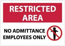 NMC - "Restricted Area - No Admittance - Employees Only", 10" Long x 14" Wide, Aluminum Safety Sign - Rectangle, 0.04" Thick, Use for Security & Admittance - Apex Tool & Supply