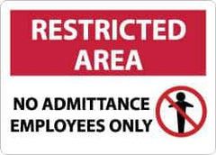 NMC - "Restricted Area - No Admittance - Employees Only", 10" Long x 14" Wide, Aluminum Safety Sign - Rectangle, 0.04" Thick, Use for Security & Admittance - Apex Tool & Supply