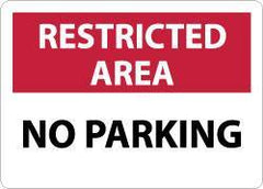 NMC - "Restricted Area - No Parking", 10" Long x 14" Wide, Aluminum Safety Sign - Rectangle, 0.04" Thick, Use for Security & Admittance - Apex Tool & Supply