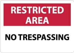 NMC - "Restricted Area - No Trespassing", 10" Long x 14" Wide, Aluminum Safety Sign - Rectangle, 0.04" Thick, Use for Security & Admittance - Apex Tool & Supply
