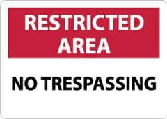 NMC - "Restricted Area - No Trespassing", 10" Long x 14" Wide, Aluminum Safety Sign - Rectangle, 0.04" Thick, Use for Security & Admittance - Apex Tool & Supply