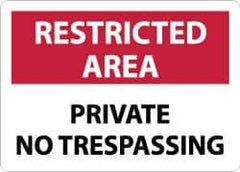 NMC - "Restricted Area - Private No Trespassing", 10" Long x 14" Wide, Aluminum Safety Sign - Rectangle, 0.04" Thick, Use for Security & Admittance - Apex Tool & Supply