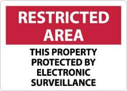 NMC - "Restricted Area - This Property Protected by Electronic Surveillance", 10" Long x 14" Wide, Aluminum Safety Sign - Rectangle, 0.04" Thick, Use for Security & Admittance - Apex Tool & Supply