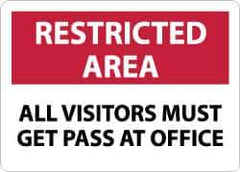 NMC - "Restricted Area - All Visitors Must Get Pass at Office", 10" Long x 14" Wide, Aluminum Safety Sign - Rectangle, 0.04" Thick, Use for Security & Admittance - Apex Tool & Supply