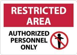 NMC - "Restricted Area - Authorized Personnel Only", 10" Long x 14" Wide, Aluminum Safety Sign - Rectangle, 0.04" Thick, Use for Security & Admittance - Apex Tool & Supply