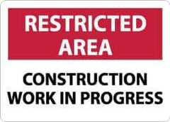 NMC - "Restricted Area - Construction Work in Progress", 10" Long x 14" Wide, Aluminum Safety Sign - Rectangle, 0.04" Thick, Use for Security & Admittance - Apex Tool & Supply