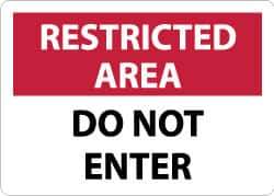 NMC - "Restricted Area - Do Not Enter", 10" Long x 14" Wide, Aluminum Safety Sign - Rectangle, 0.04" Thick, Use for Security & Admittance - Apex Tool & Supply