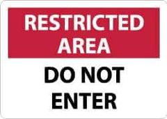 NMC - "Restricted Area - Do Not Enter", 10" Long x 14" Wide, Aluminum Safety Sign - Rectangle, 0.04" Thick, Use for Security & Admittance - Apex Tool & Supply