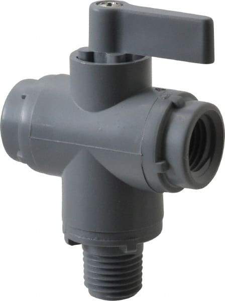 Specialty Mfr - 1/4" Pipe, PVC Standard Ball Valve - Three Way, MNPT x FNPT x FNPT Ends, Wedge Handle, 125 WOG - Apex Tool & Supply