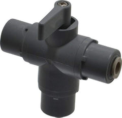 Specialty Mfr - 1/4" Pipe, PVC Standard Ball Valve - Three Way, Push-to-Connect x Push-to-Connect x Push-to-Connect Ends, Wedge Handle, 125 WOG - Apex Tool & Supply