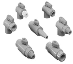Specialty Mfr - 1/4 x 3/8" Pipe, PVC Standard Ball Valve - Right Angle, MNPT x Push-to-Connect Ends, Wedge Handle, 125 WOG - Apex Tool & Supply